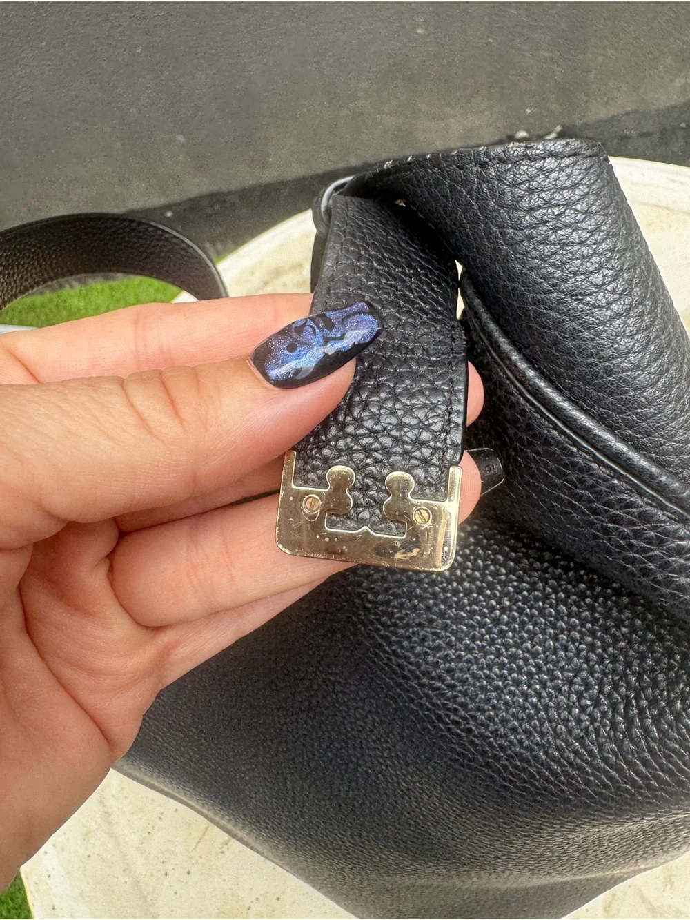 Tory Burch Black Pebbled Leather Hobo with Logo Medallion